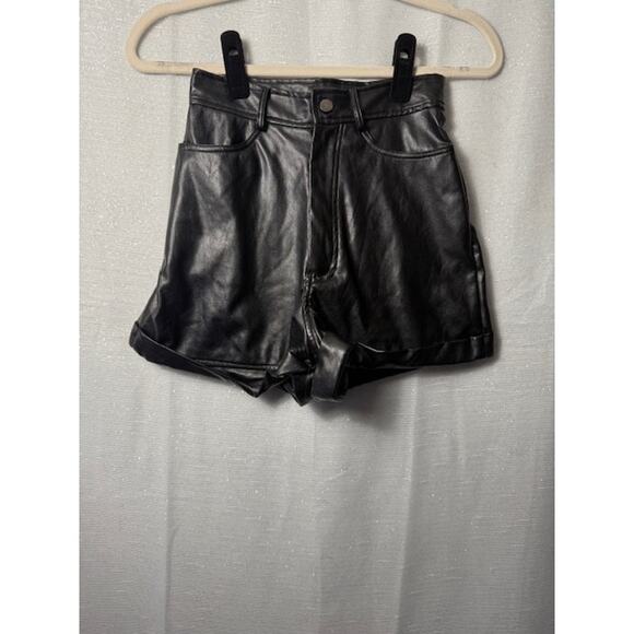 PrettyLittleThing Pants - PRETTY LITTLE THING BLACK PLEATHER SHORTS SIZE 2